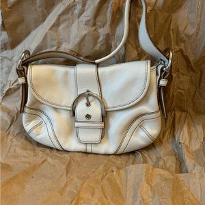Coach small leather shoulder bag, white with buckle flap